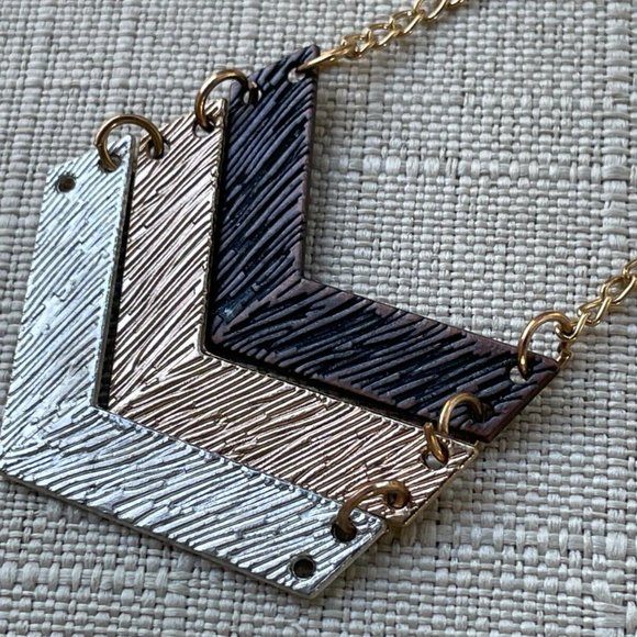 Women Necklace Tri Color Pendant Fashion Necklace Jewelry Silver Gold Brown - Picture 2 of 9